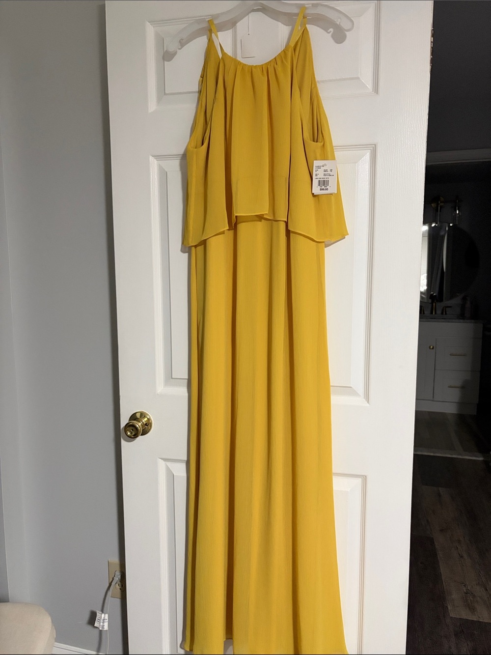 David's Bridal Yellow Layered Spaghetti Strap Maxi Dress